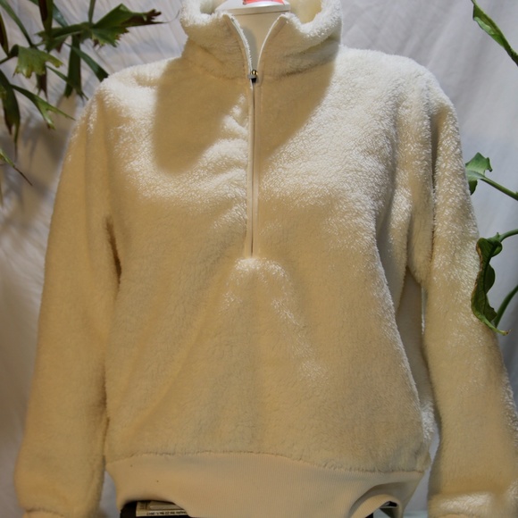 White Fuzzy Quarter Zip Sweater - Picture 1 of 1